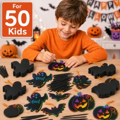 Halloween Magic Colour Scratch Ornaments w/Tools for 50